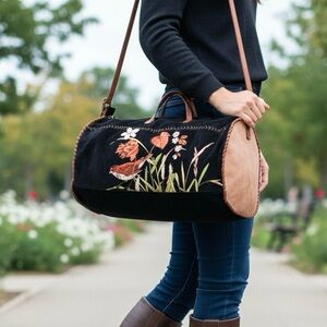 The Meadow Lark Bag Vintage Duffel / Barrel Bag with Adjustable Leather Strap